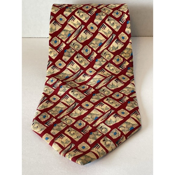Jerry Garcia Silk Necktie Van Goghs Tree Collection‎ Red Tan Blue Abstract 57" - Picture 1 of 6
